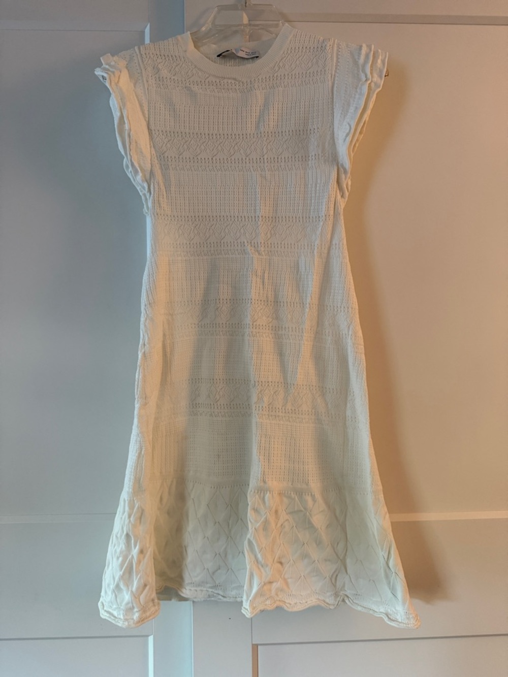 Zara Knit White Cream Ruffle Dress Sz M Boho Western Coastal Cowgirl